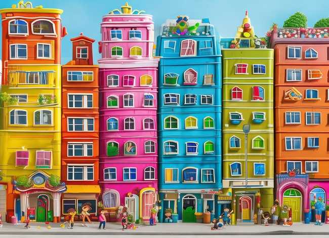 城市楼房儿童画、幼儿绘画城市简笔画 楼房