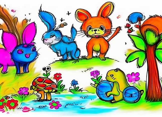 小动物儿童画、小动物儿童画画