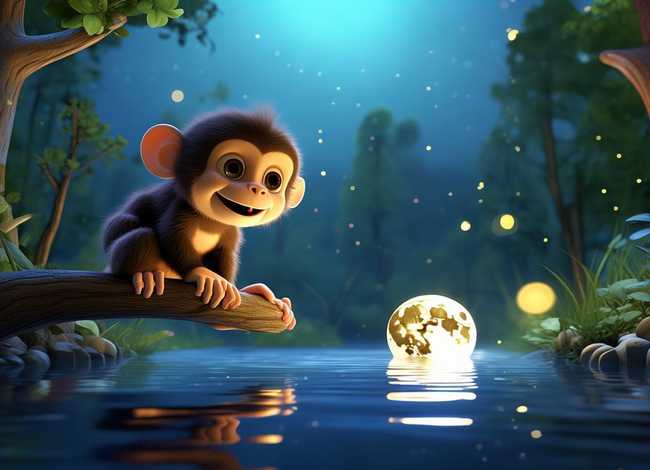 儿童睡前故事猴子捞月亮、睡前故事幼儿故事大全猴子捞月亮
