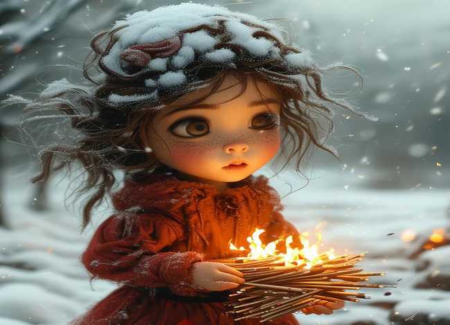 儿童童话故事画卖火柴的小女孩 - 儿童绘画卖火柴的小女孩