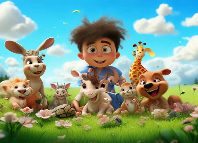 人与动物的故事主题儿童画 - 人与动物和谐相处的儿童画