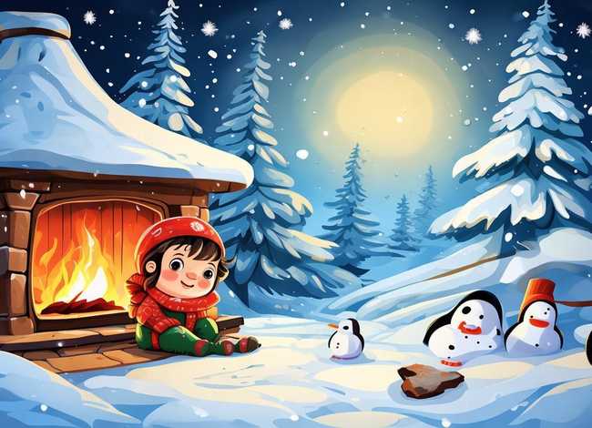 冬天的故事儿童画；冬天的故事幼儿画