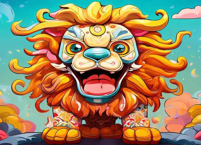 醒狮儿童画；醒狮吊坠儿童画