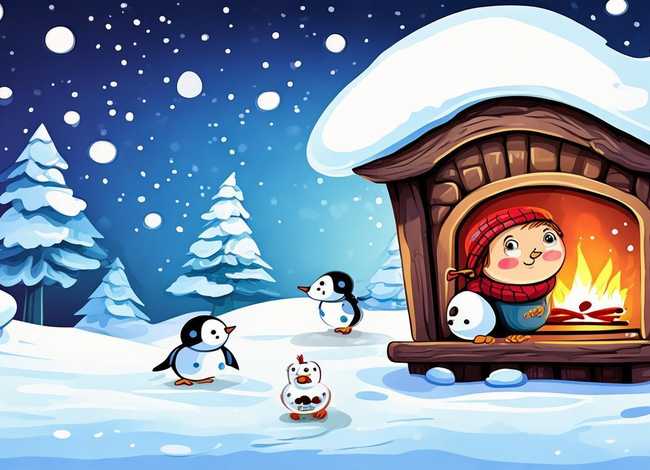 冬天的故事儿童画；冬天的故事幼儿画