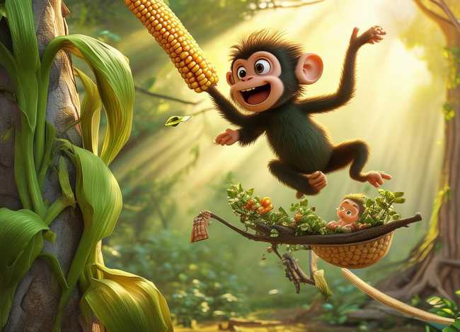 小猴子摘玉米儿童故事；小儿故事睡前故事大全猴子摘玉米