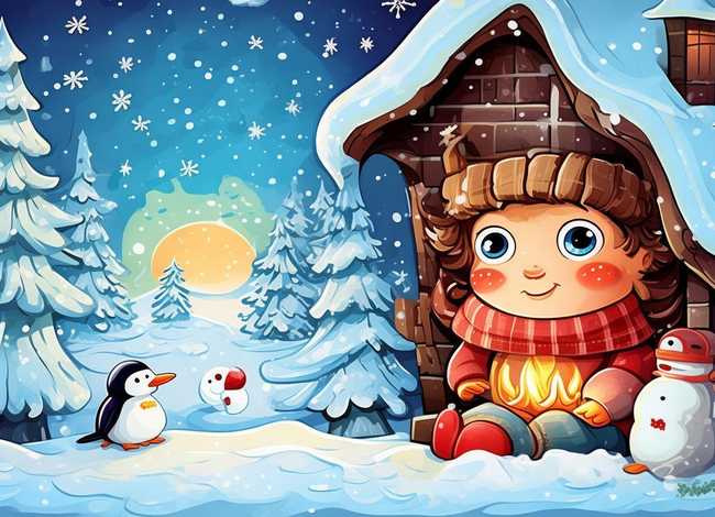 冬天的故事儿童画；冬天的故事幼儿画