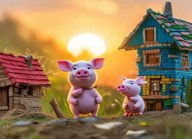 睡前小故事儿童版三只小猪盖房子、宝宝睡前故事三只小猪盖房子