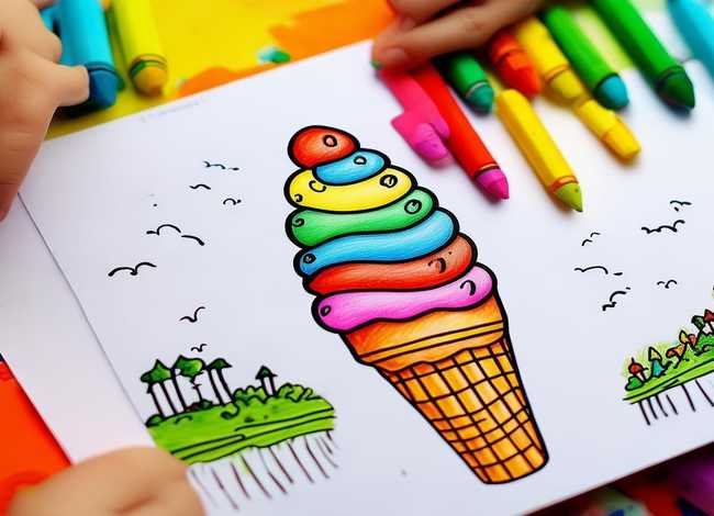 冰淇淋儿童涂色画打印打印版 冰淇淋涂色简笔画