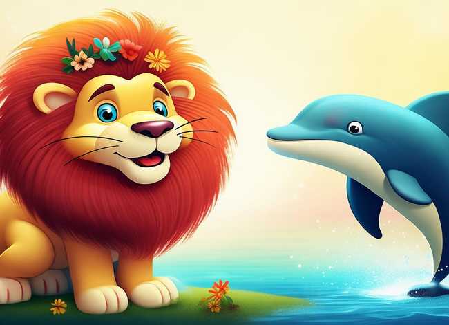寓言故事儿童画有狮子 寓言故事海豚与狮子儿童画