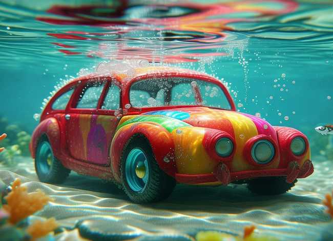 儿童故事小汽车掉入水里、儿童益智小汽车掉进水里会变色