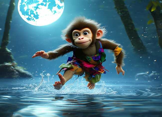 猴子捞月故事表演、猴子捞月故事动作表演