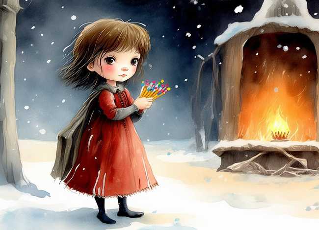 儿童童话故事画卖火柴的小女孩 - 儿童绘画卖火柴的小女孩