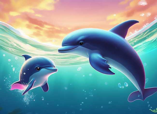 儿童故事海豚和小熊；小海豚和大海豚的故事