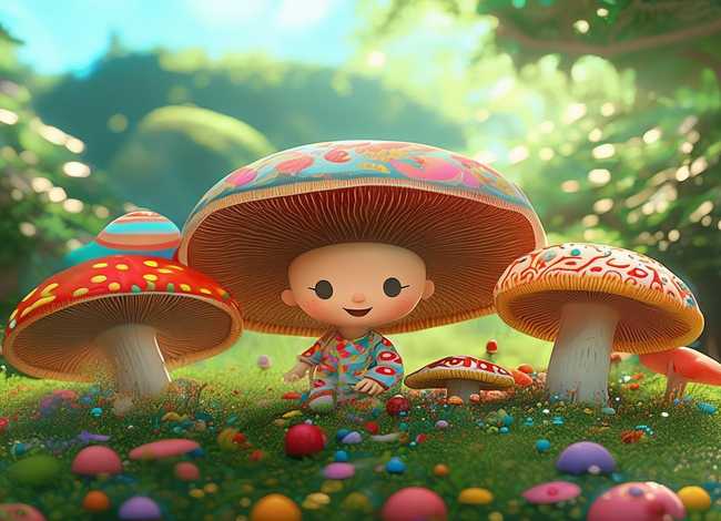 蘑菇儿童故事插图，蘑菇儿童绘画图片