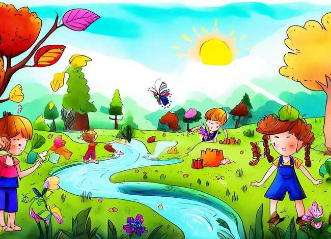 大自然的故事儿童主题画；大自然的儿童画图片