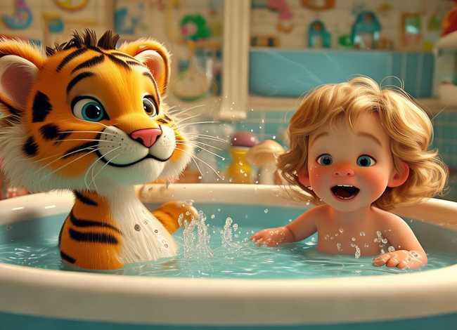 儿童故事洗澡的老虎，洗澡的幼儿故事