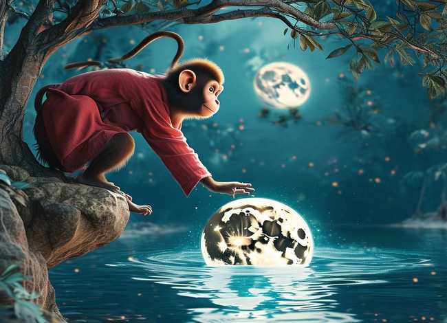 猴子捞月故事书；猴子捞月故事书签