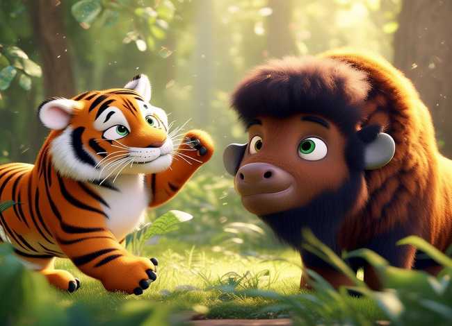 儿童故事之老虎和野牛、老虎和野牛的故事视频