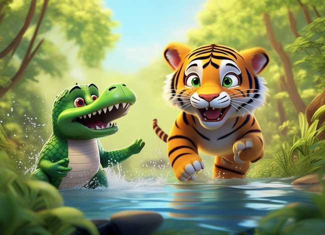 儿童故事鳄鱼和老虎的故事 - 小鳄鱼和小老虎的故事
