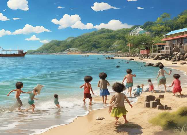 外婆家的澎湖湾儿童故事情景画 - 外婆的澎湖湾幼儿情景画