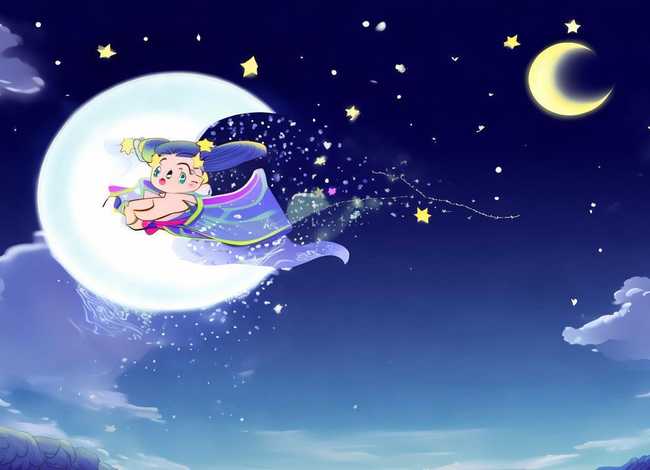 儿童画嫦娥奔月创意素材，儿童画嫦娥奔月创意素材图片