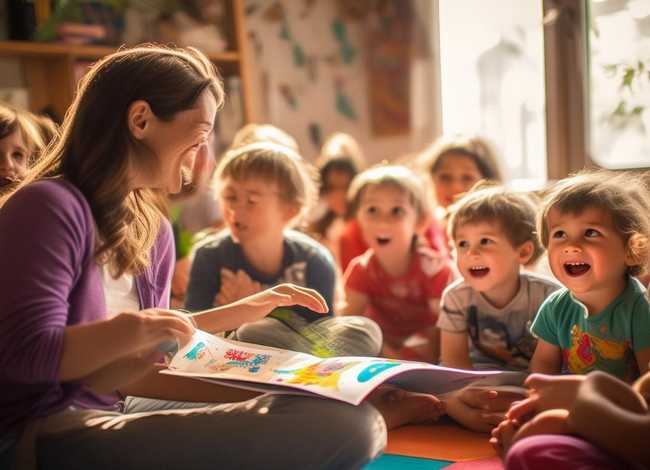 在儿童之家给小孩讲故事、儿童之家的孩子