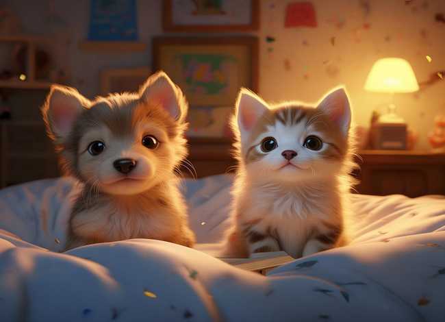 儿童睡前故事猫和狗的故事 - 睡前故事小狗和小猫的故事