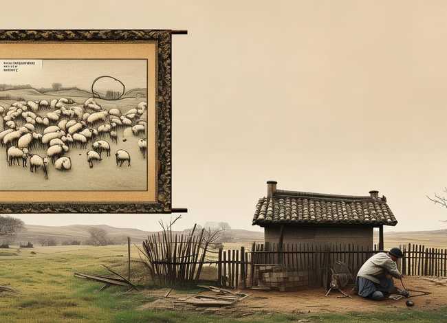 亡羊补牢成语故事拼贴画 - 成语亡羊补牢图画和故事