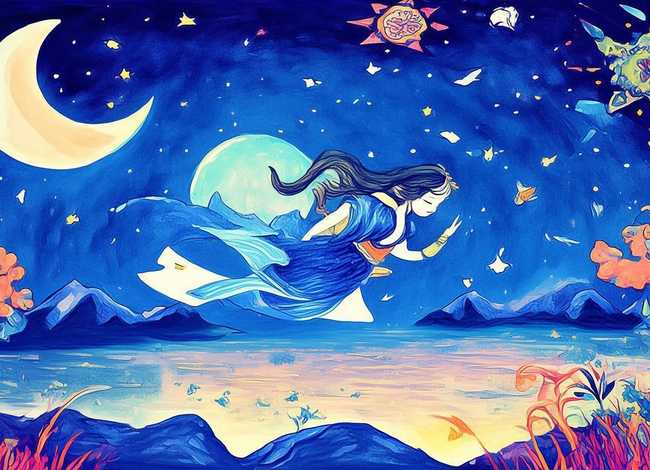 嫦娥奔月儿童画作品大全、嫦娥奔月儿童绘画作品