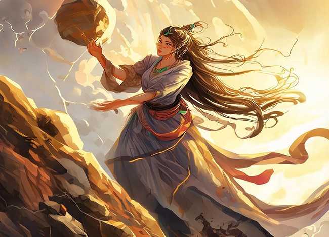 女娲补天插画彩绘连环画，女娲补天手绘连环画