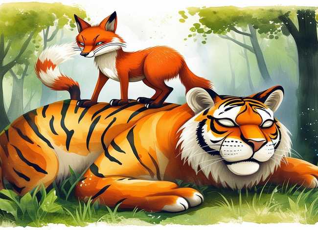 儿童故事狐假虎威插画，幼儿故事狐假虎威
