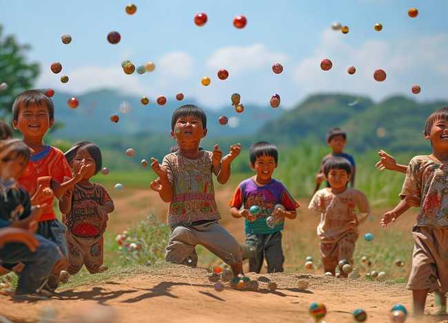 农村儿童甩洋片照片大全，儿童甩甩球的玩法指导重点