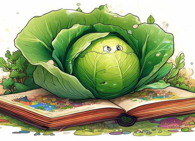 动漫故事书（动漫故事书书皮上有一个卷着叶子的大白菜）