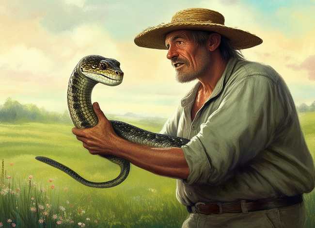 农夫与蛇的故事绘本、农夫与蛇的故事绘本插画图片