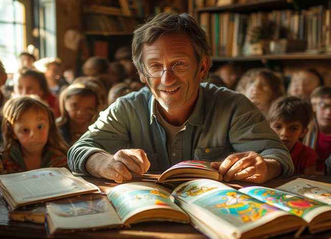 他经常读儿童故事，他经常读故事书