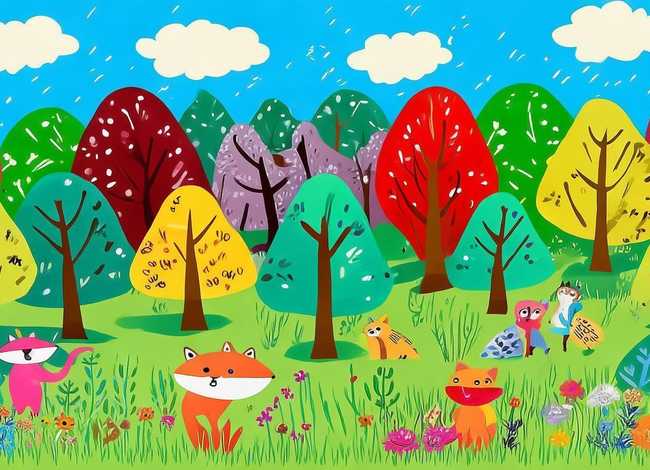 森林故事多主题简笔画、森林里的故事简笔画有颜色的