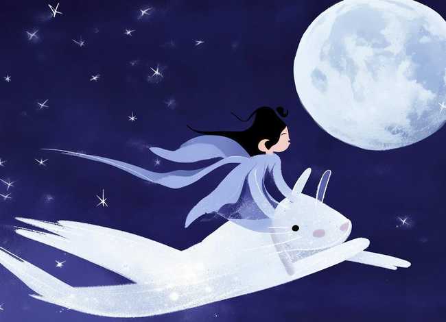 神话故事儿童画嫦娥奔月，神话故事嫦娥奔月简笔画