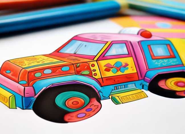 卡车儿童简笔画涂色打印版、卡车简笔画 儿童 彩色