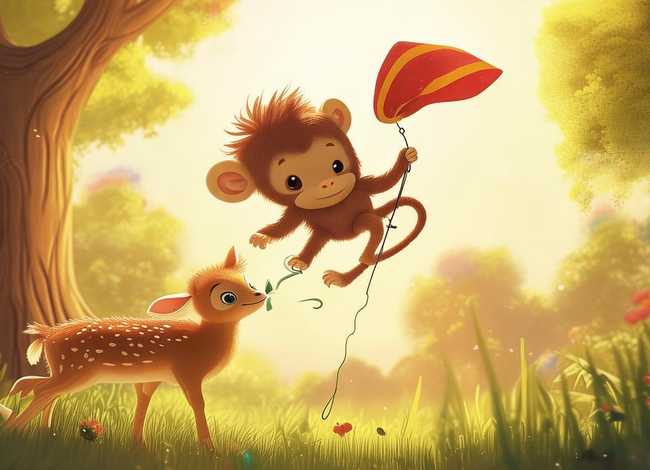 用猴风筝和小鹿创编儿童故事，小猴和小鹿的故事