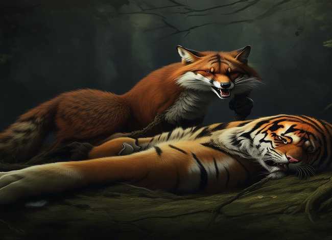 狐假虎威寓言故事绘画（狐假虎威寓言故事绘画图片大全）