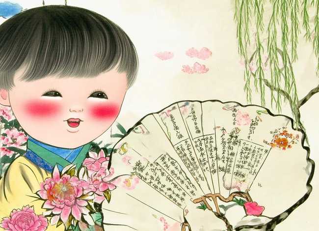 扇子画国画儿童，扇子画国画儿童图片