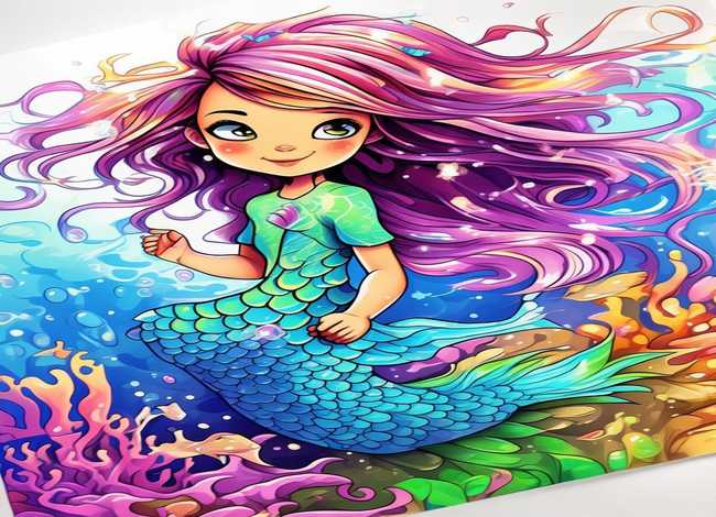 儿童美人鱼涂色画打印；儿童美人鱼涂色画打印图片