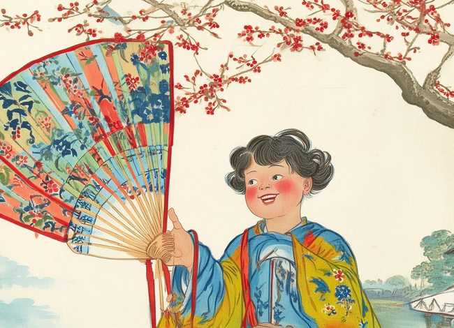 扇子画国画儿童，扇子画国画儿童图片