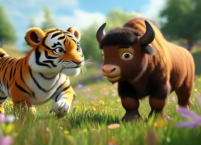 老虎和野牛儿童故事 老虎和野牛的故事视频