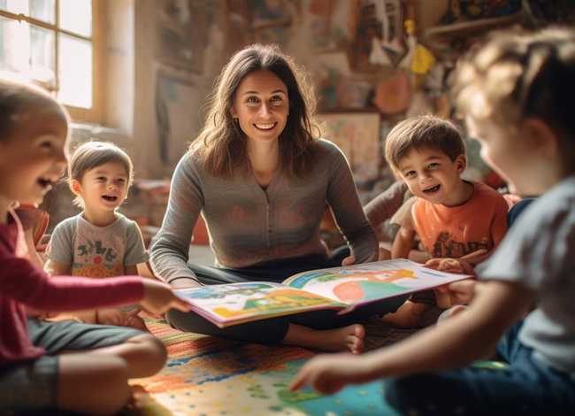 在儿童之家给小孩讲故事、儿童之家的孩子