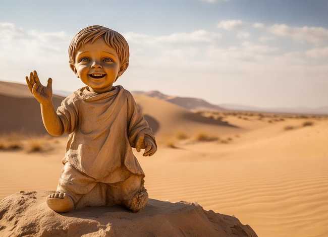 沙漠儿童雕像，沙漠里的儿童雕像