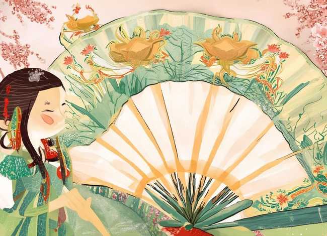 儿童扇子图画，儿童扇子画中国风手绘图片