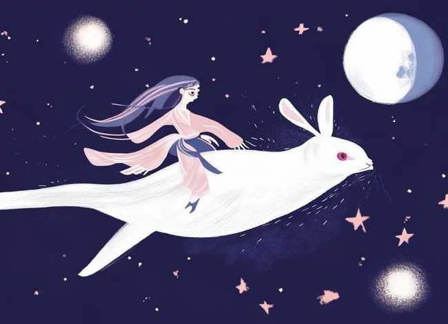 神话故事儿童画嫦娥奔月，神话故事嫦娥奔月简笔画