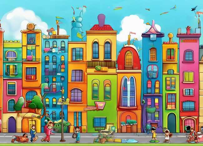 城市楼房儿童画、幼儿绘画城市简笔画 楼房