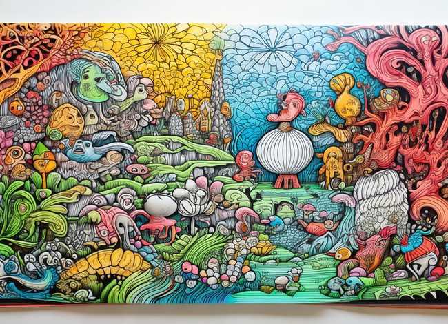 复杂线描儿童故事画、线描复杂手绘插画